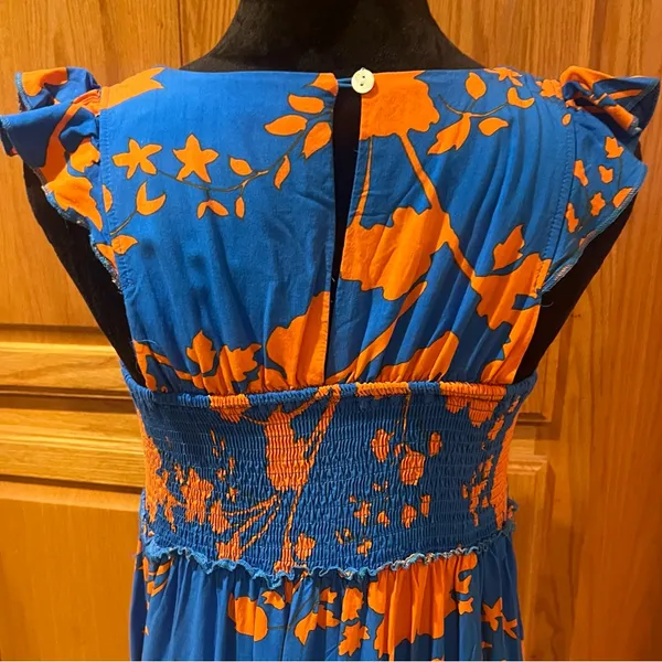 Anthropologie Abel The Label Charlie Floral Tiered Maxi Dress Blue Orange Small‎ - Image 14
