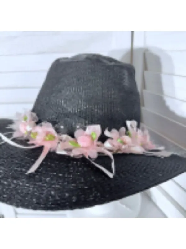Handcrafted Cowboy Hat Floral Applique Black OS - Image 7