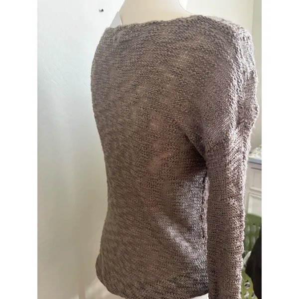 Cloud Chaser Women Taupe‎ Brown Open Pointelle Cable Knit V-Neck Sweater Small - Image 2