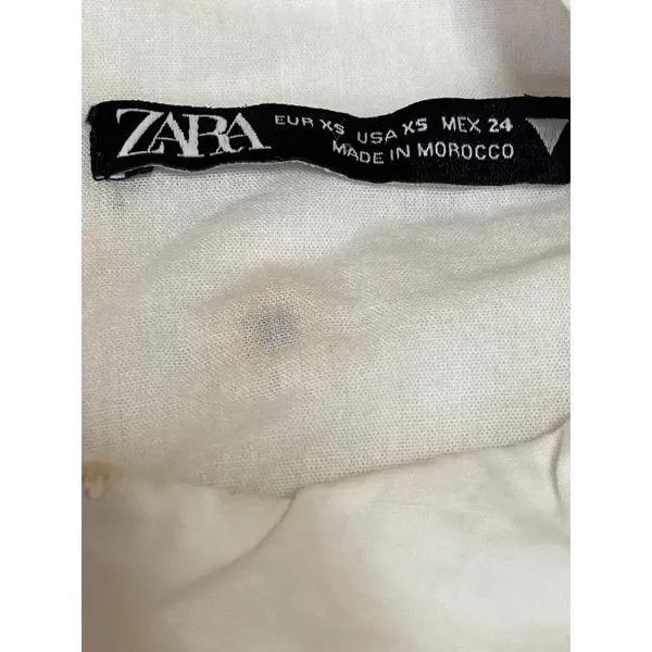 Zara Women's White Floral Embroidered Balloon Sleeves Crop Poplin Blouse Top XS - Image 3