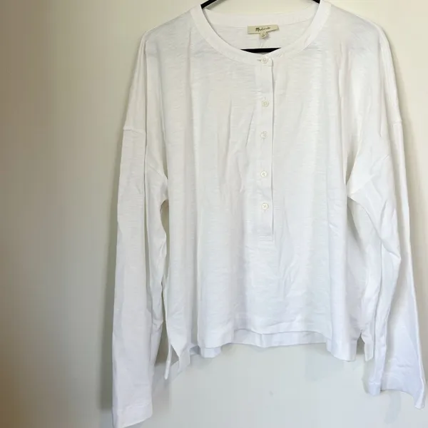 NWT Madewell Bombay Long Sleeve Henley in White - Size: Large - Image 8
