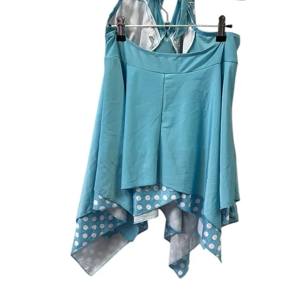 Hula Honey Blue Polka Dot Halter Tie Layered Tankini Top Womens Plus Size 3X - Image 9
