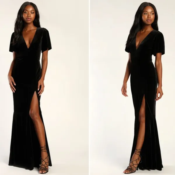 LULU's Prom Wedding Sexy Sophisticated Romantic Elegant Holiday FlowyVelvet Maxi - Image 2
