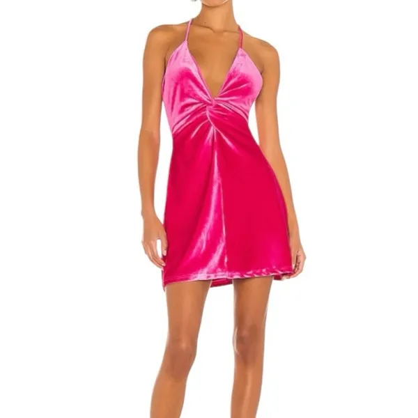 REVOLVE More To Come Kimmie Pink Velvet Mini Dress M Open Back Birthday Party - Image 3
