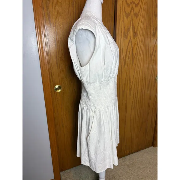 Anthropologie Tommie Cap Sleeve Smocked mini shirt dress White Linen Blend NEW - Image 5