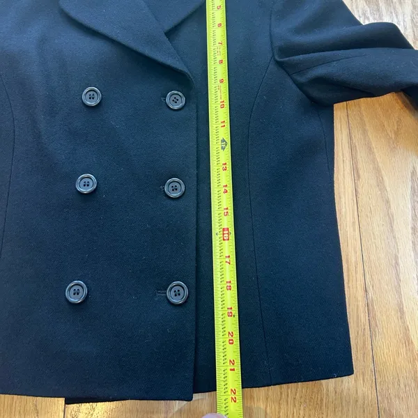 J. Crew Black Wool Double Breasted Peacoat‎ Jacket Lined Size 4 READ Office - Image 9