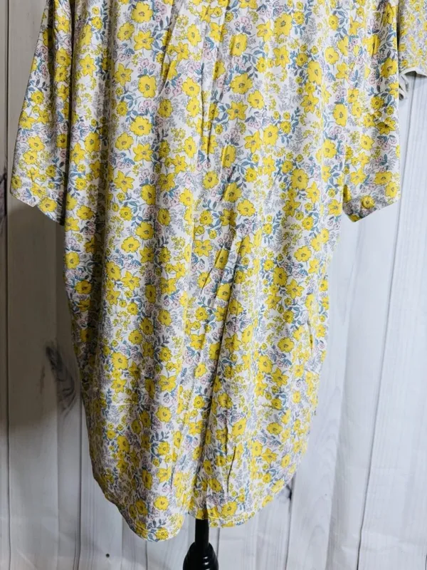 Ann Taylor Loft Sleep Pajama Top & Shorts Set Yellow Floral Sz XL Button Down - Image 7