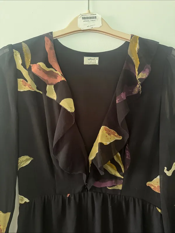 Wilfred Aritzia Floral Ruffle-Trim Long Sleeve Maxi Dress with Slit Front - Image 5