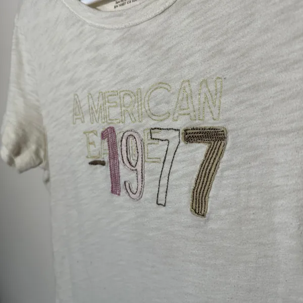 American Eagle Outfitters Y2K 1977 Embroidered Baby Tee‎ Womens M Cream Top - Image 3