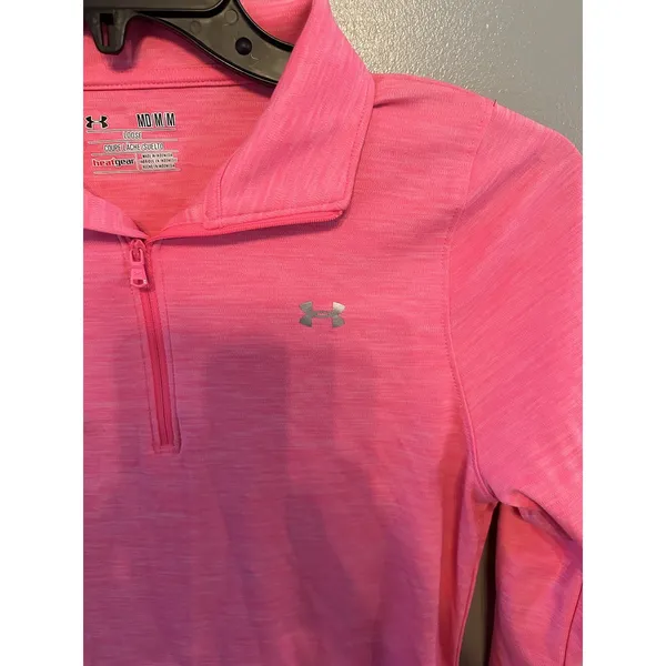 Under Armour Womens Heat Gear Loose 1/4‎ Zip Pullover Size Medium Pink - Image 2