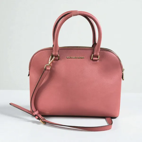 MICHAEL KORS Cindy Dome Satchel Saffiano Leather Bag Pink Classic Elegant Chic - Image 2