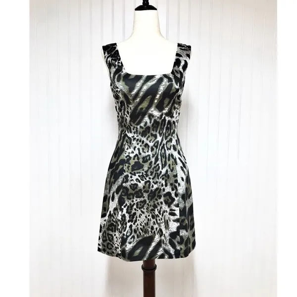 JAY GODFREY Leopard Print Satin Mini Dress‎ Sleeveless Black White Size 0 New - Image 3