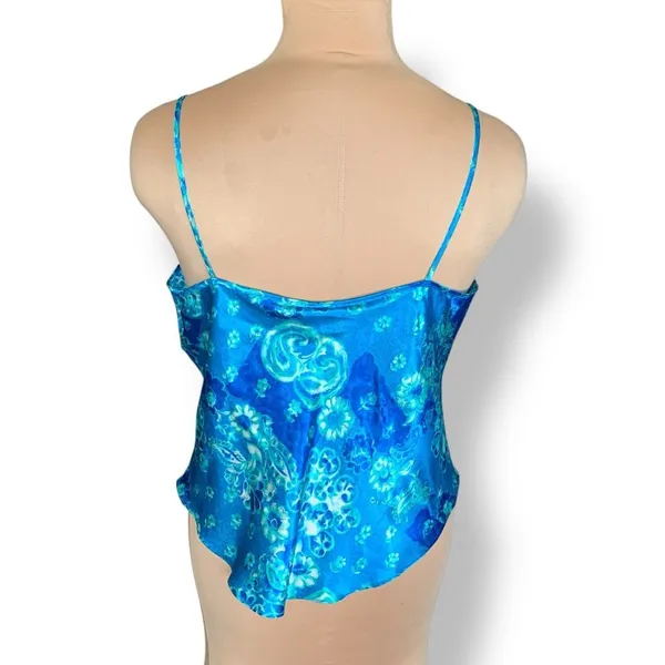 Vintage California Dynasty Blue Floral‎ Satin Scoop Neck Camisole Tank Top Large - Image 5