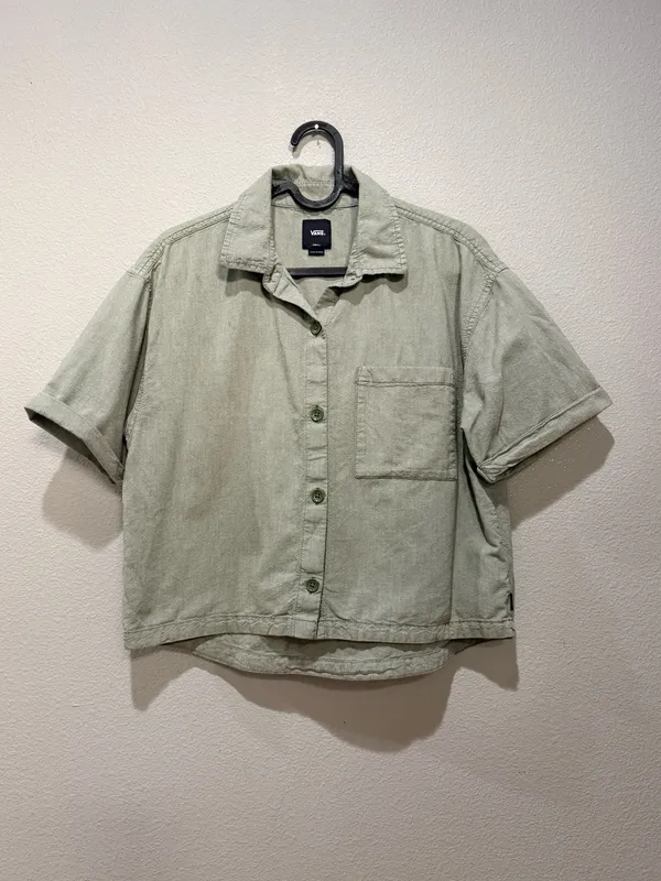 Vans McMillian Olive Green Crop Boxy Button Down Short Sleeve Shirt Size S - Image 2