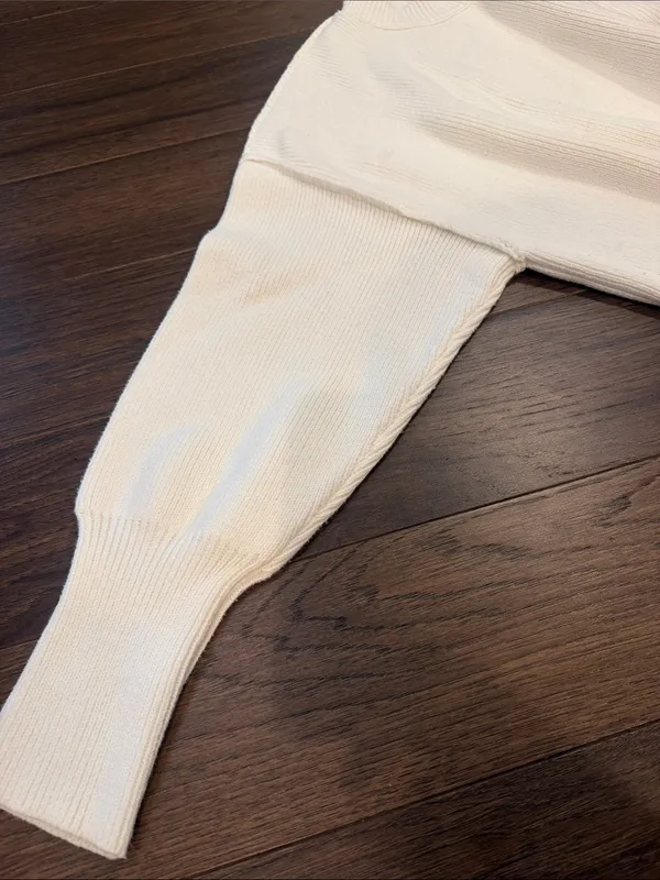 Vici Ivory Ribbed Cropped Crewneck Sweater Size Medium - C59-020 - Image 5