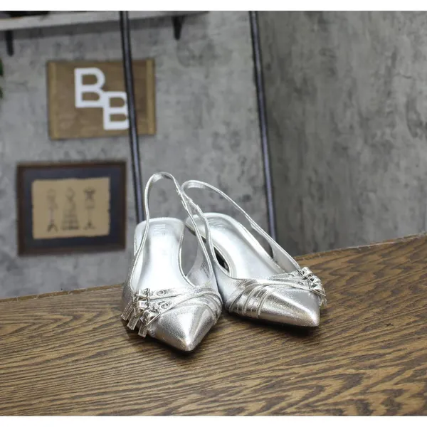 INC International Concepts Slingback Pumps Kitten Heels Silver Crinkle Gray 9.5M - Image 3