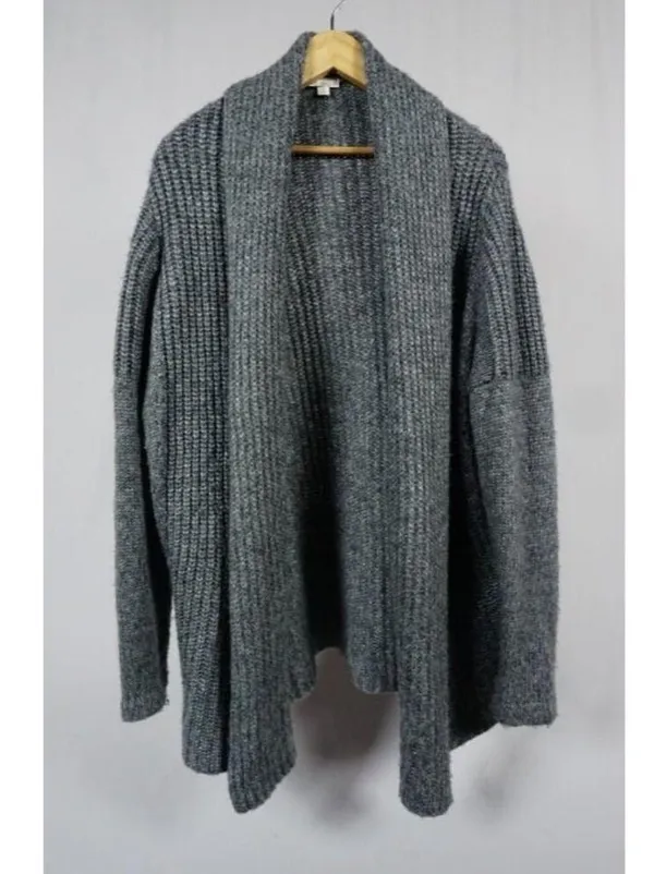 Gap Woman's Alpaca Wool Blend Chunky Knit Grey Open Front Cardigan Size Small - Image 2
