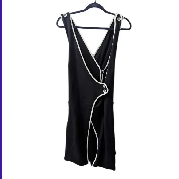Maeve Anthropologie Pinafore Wrap Jumper Overall Dress Black with White Trim - Image 4
