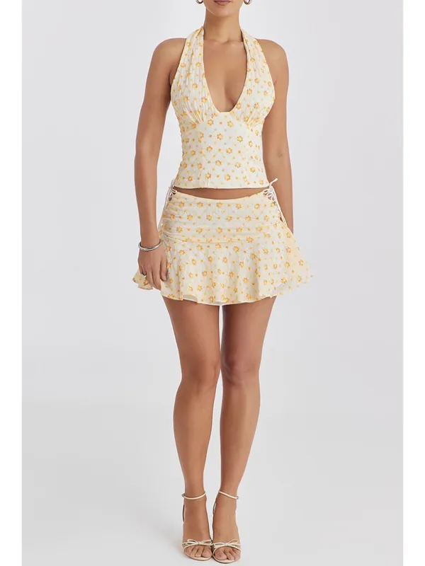 MISTRESS ROCKS Floral Embroidered Halter Top in Yellow Size Small - Image 10