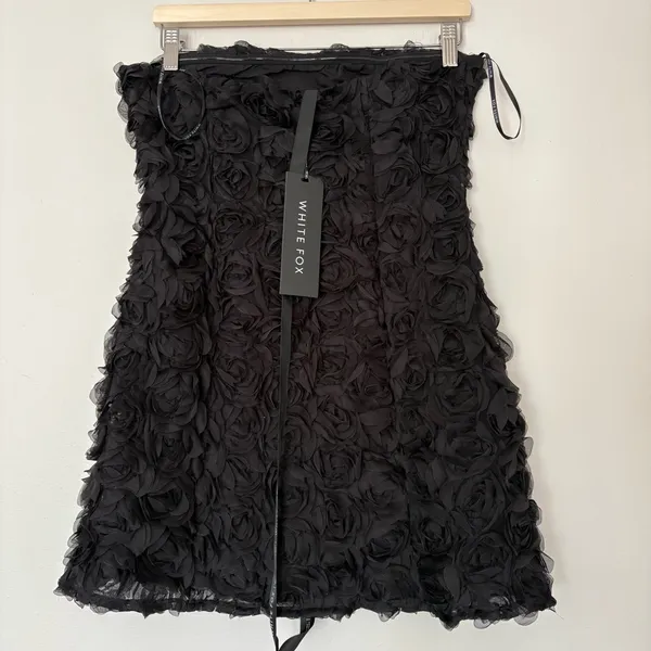 White Fox Pretty Women Mini dress floral tulle Black Strapless size M black - Image 4