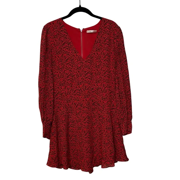 Alice + Olivia Red Cocktail Flare Leopard Long Sleeve Mini Dress Size 8 - Image 2