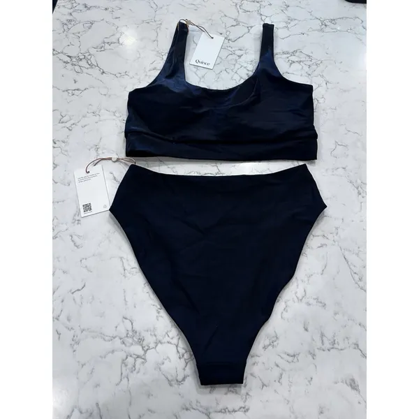 NWT Quince Black Italian Tank Bikini Top & High Rise High Leg Bottom Set Large - Image 2
