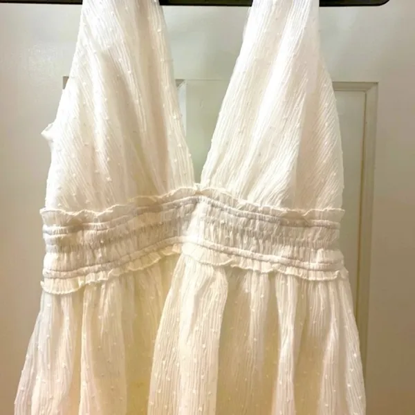 Lulus dreamy mood white Swiss dot tiered midi dress. Polyester. Size Small. - Image 8