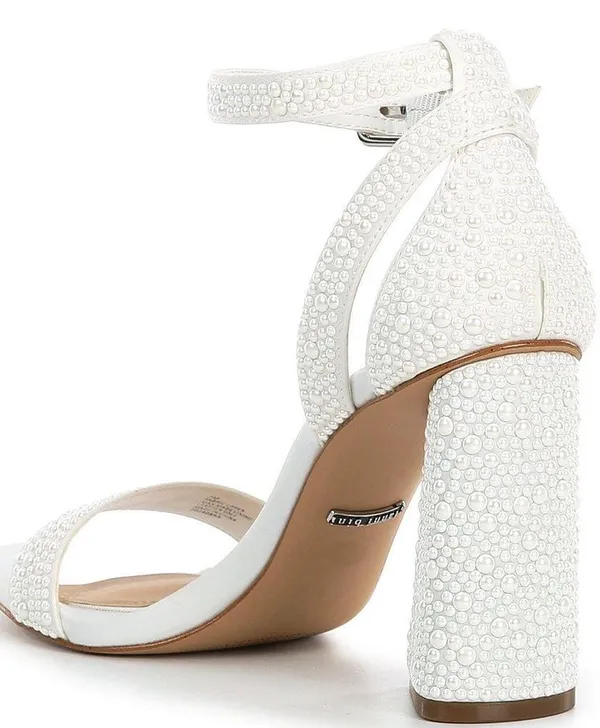Gianni Bini DaneaTwo Pearl Ankle Strap Block Heel Sandals Bridal/Semiformal/Formal - Image 3