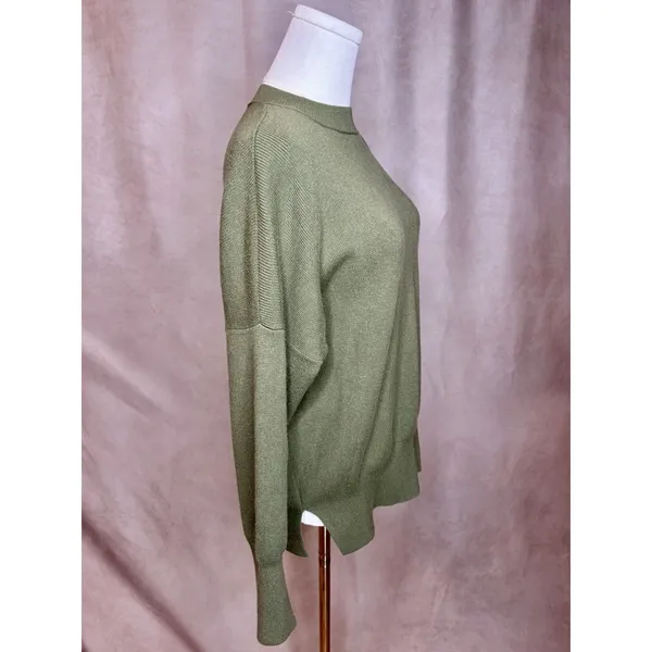 Abercrombie Fitch Oversized Soft Mock Neck Sweater XS Olive Green Rib Knit Cozy - Image 2
