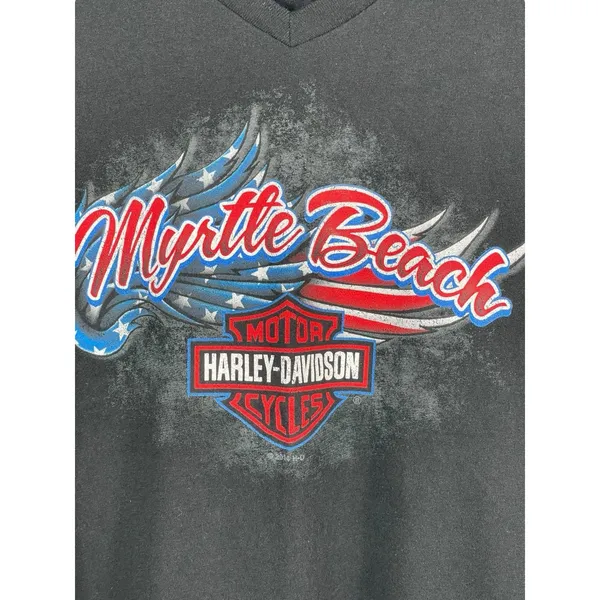 Harley Davidson Black V-neck Myrtle Beach Red White Blue Patriotic T-shirt XL - Image 3