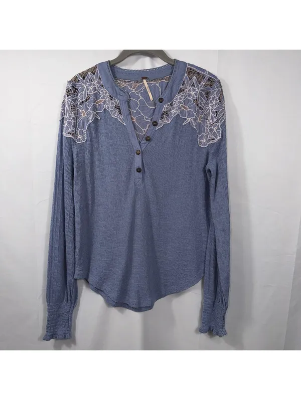 Free People Blue Lace Detail Thermal Top Size Medium - Image 3