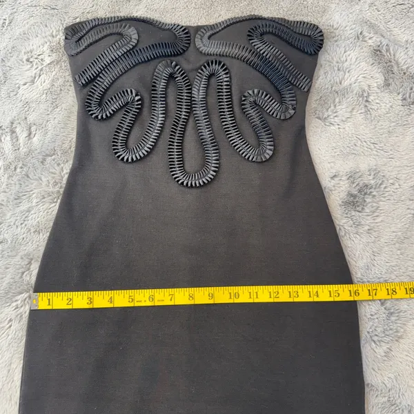 Kardashian‎ Kollection Black Strapless Bodycon Dress Ribbon Applique Small - Image 13