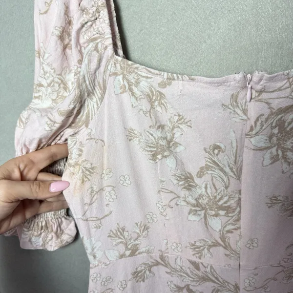 Mi Ami Francesca’s Pink Floral Sheath Dress Puff Sleeve Coquette Cottagecore L - Image 10