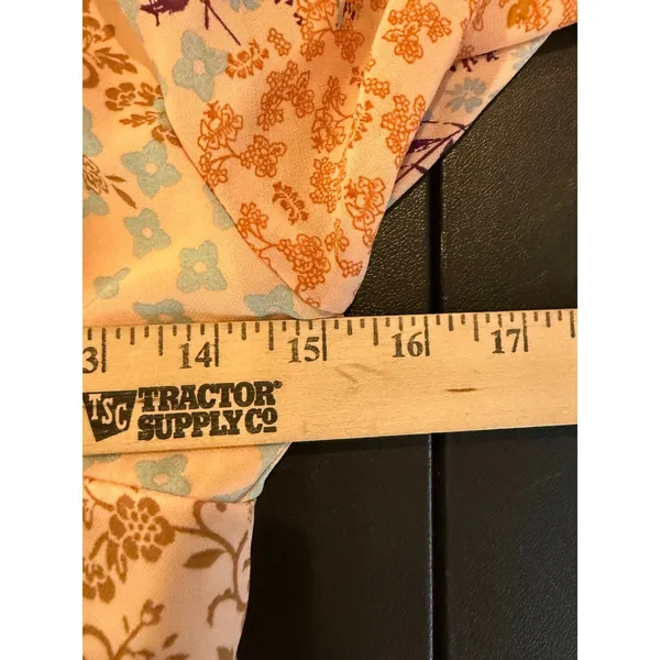 WAYF Small Maxi Dress Peach Floral Patchwork V Neck Bell Sleeve Tiered Boho Chic - Image 5