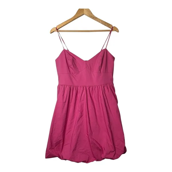Express Fit & Flare Mini Dress Women‎ M Pink Strapless Bubble Hem Pockets Party - Image 4