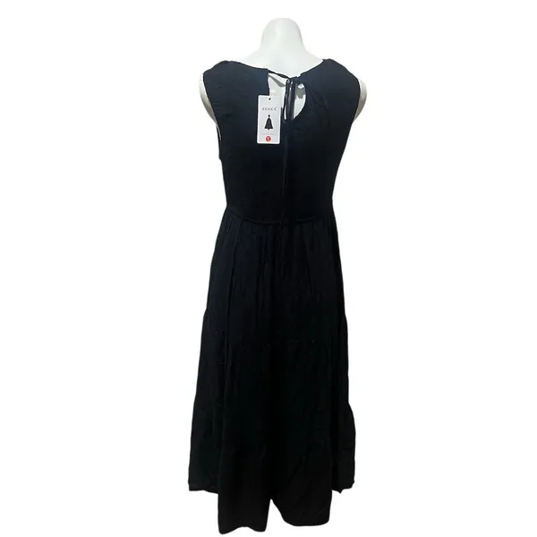 ZESICA Maxi Dress Womens Size L Black Sleeveless High Neck Tie-Back Long - Image 2