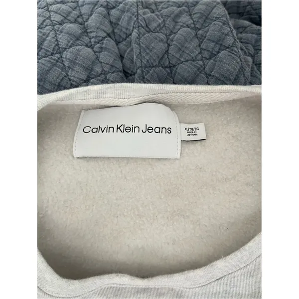 Calvin Klein Jeans Pullover Sweatshirt Womens XL Light Gray Crewneck Logo Fleece - Image 13