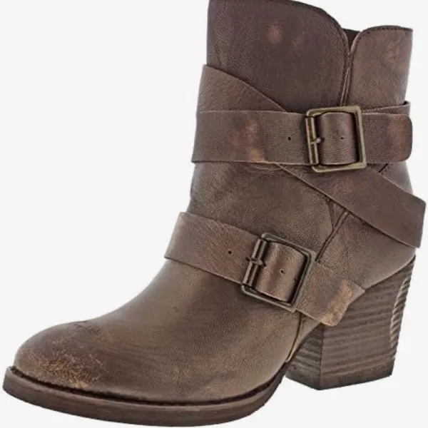 Naughty Monkey Cross My Heart Brown Distressed Leather Buckle Ankle Boots Women’s Size 9 - Image 4