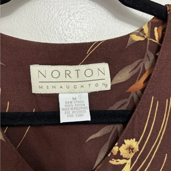 Vintage 90s Norton McNaughton Fall Floral Maxi Dress in Chocolate Brown - Size M - Image 3