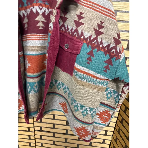 Umgee Burgundy Boho Aztec Print Cropped‎ Jacket Size 1X - Image 3