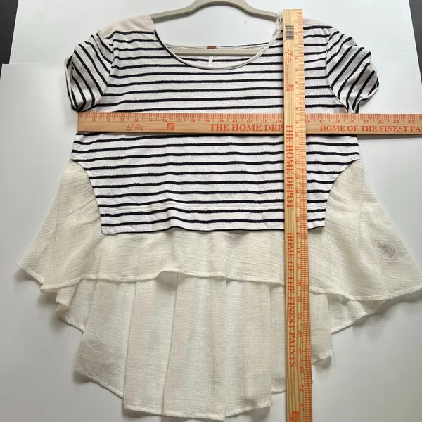 Free People French Kiss Mixed Media Top Stripe Blue White High Low Size Small - Image 10