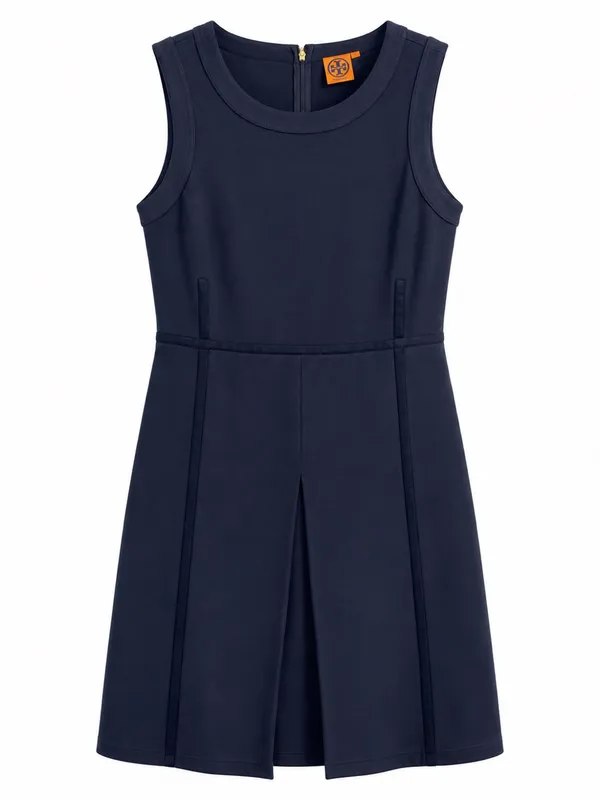 Tory Burch Addis Normandy Dress Womens Medium Navy Blue A-Line Pleated - Image 3