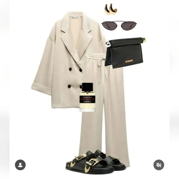 Zara | Wrinkle Satin Effect Double-Breasted Blazer & Wide Leg Pants Set - Image 4