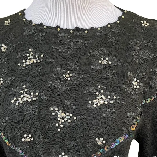 Vintage 80’s Silk/ Angora Embellished Fitted Sweater small - Image 3
