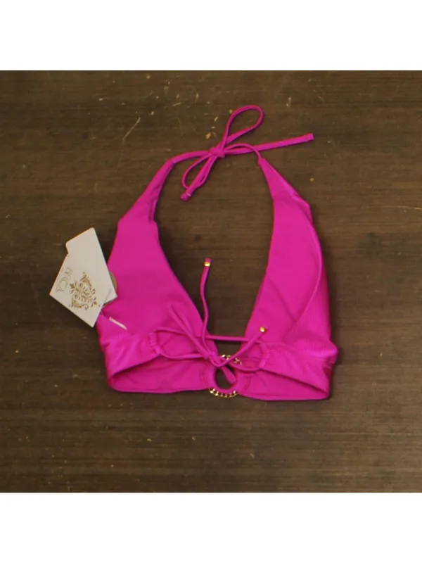 NWT Becca Ribbed Chain Ring Halter Bikini Swim Top 223157 Azalea Pink D - Image 7