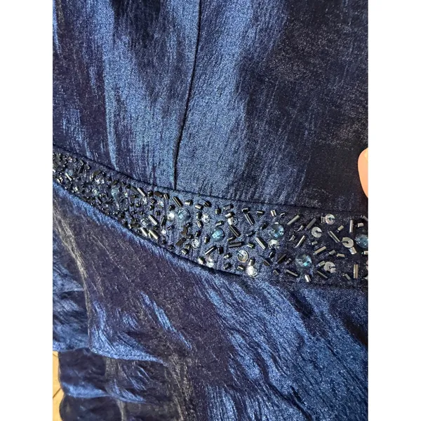 Jessica Howard Royal Blue Beaded Tiered‎ Ruffle Dress and Bolero Jacket Set 6 - Image 4