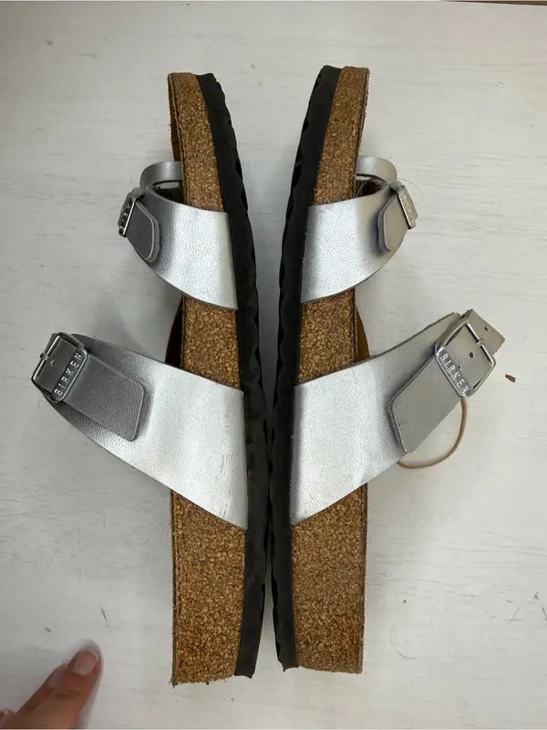 Birkenstock Mayari Metallic Silver Slide German Cork Footbed Sz 10-10.5 - Image 8