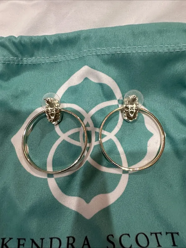 Kendra Scott “Mayra Open Frame” Gold Hoop Earrings with White Drusy Studs - Image 2