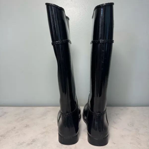Michael Kors Stockard Gloss Logo Tall Rain Boots Size 7 Black Gold - Image 3