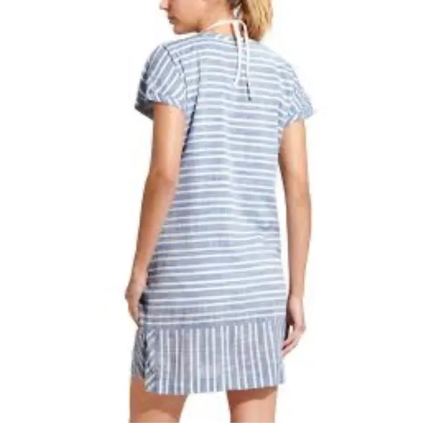 Athleta Blue Striped Barbados 100% Cotton Lined Short Sleeve Mini Dress Size XXS - Image 2